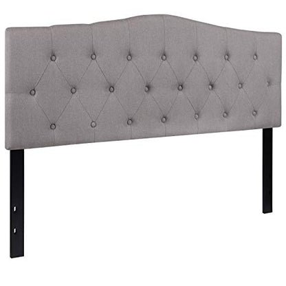 EMMA + OLIVER Arched Button Tufted Queen Size Headboard in Light Gray Fabric - color: Light Gray, size: Queen