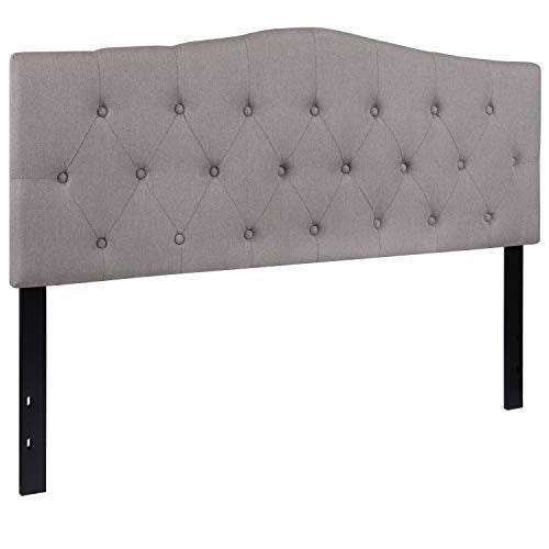 EMMA + OLIVER Light Gray Queen Button Tufted Headboard | Adjustable Bed Rail Slots, Fabric Upholstered - color: Light Gray, size: Queen
