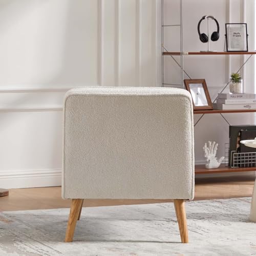 Velvet Slipper Chair, Armless Upholstered Accent Chair with Black Wood Legs, Modern Lounge Chair for Living Room, Bedroom, Office & Reading Nook (Ivory+Wood) - color: Ivory+wood