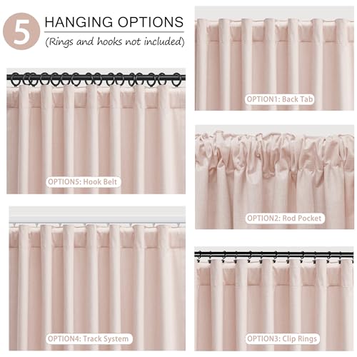 Linen Blackout Curtains 36 Inch Long 2 Panels with Back Tab Pink | Thermal Insulated, Room Darkening, Noise Reducing, Suitable for Bedroom, Living Room, Kitchen, Linen Textured, Rod Pocket - color: Pink, size: 50"W x 36"L (Pack of 2)