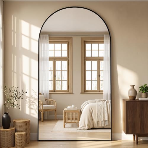 86"x46" Arched Full Length Mirror, Large Floor Mirror, Black | Oversized Aluminum Full Body Mirror, HD Shatterproof Tempered Glass, Lean/Stand/Wall for Living Room,Bedroom, Dressing Room - color: Black, size: 86"L x 46"W