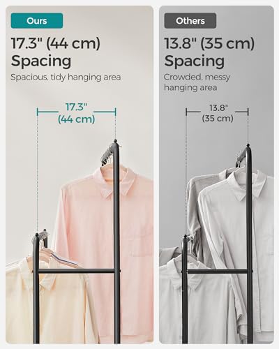 SONGMICS Double Rods Clothes Rack with Wheels, Clothing Rack for Hanging Clothes, Heavy Duty Garment Rack with Mesh Storage Shelf, 2 Brakes, Each Top Rail Holds up to 77 lb, Black UHSR26BKV1 - color: Black, style: Double Rod