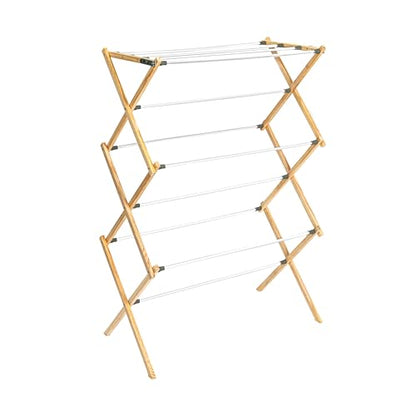 Household Essentials X-Frame Clothes Drying Rack, Stabile Wood Frame with Slanted Feet, Smooth Vinyl Wrapped Rods, 23.8 Feet of Hanging Space, Ready to Assemble, Flat Top, Natural - color: Natural/White Pine