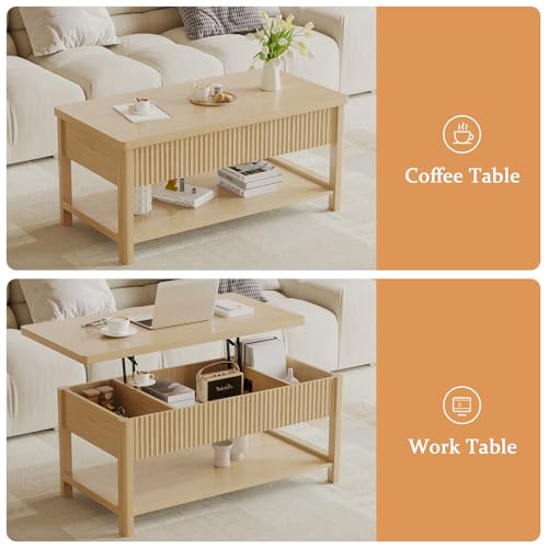 Lift Top Coffee Table,Wooden Rectangle Coffee Table with Hidden Storage Compartment,Open Shelf,Solid Wood Legs,Suitable for Living Room,Office (B-Lift Coffee Table-Oak) - color: B-lift Coffee Table-oak