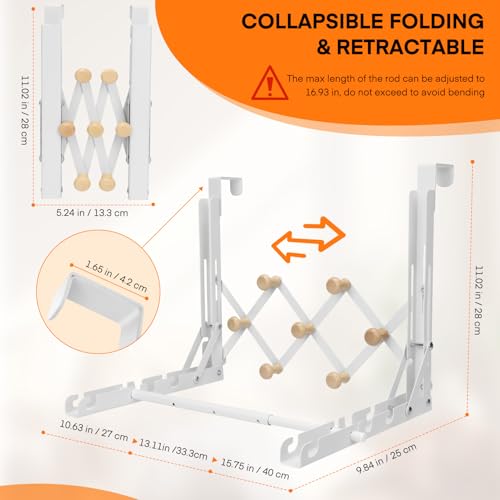 FYY Over the Door Drying Rack, Foldable with 7 Hooks for Laundry Bathroom | Heavy Duty Metal, Adjustable Width, Hanging Towels Clothes, Space-Saving for Dorm Bedroom, Fits Doors up to 1.65"