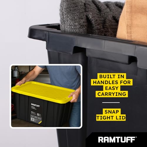 STRONG BOX Black & Yellow, 27-Gallon Heavy Duty Tough Storage Container & Snap-Tight Lid, (15.2" x 19.6" x 28.5" Weather-Resistant Design Stackable Organization Tote (2 Pack) - size: 2 pcs