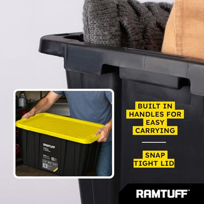 STRONG BOX Black & Yellow, 27-Gallon Heavy Duty Tough Storage Container & Snap-Tight Lid, (15.2" x 19.6" x 28.5" Weather-Resistant Design Stackable Organization Tote (2 Pack) - size: 2 pcs