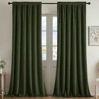 Joydeco Dark Olive Velvet Curtains 63 inch Length 2 Panels, Luxury Blackout Rod Pocket Thermal Insulated Window Curtains, Super Soft Room Darkening Drapes for Living Room Bedroom,W52 x L63 inches - color: Rod Pocket | Dark Olive Green, size: 52"W x 63"L (