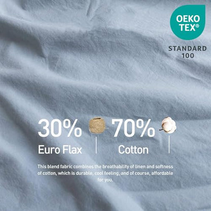 BISELINA French Linen Duvet Cover Set 2pcs with Hidden Zipper Closure Natural Flax Cotton Blend Solid Color Soft Breathable Luxury Farmhouse Bedding - Twin Size, Dusty Blue - color: Dusty Blue, size: Twin