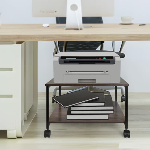 EMERIT Printer Stand,19.5''x19.5''x12.8'' 2 Tier Large Printer Laser Table Heavy Duty Rolling Printer Cart with Wheels for Home Office -100 LBS Each Tier - color: Wood, size: 2-Tier