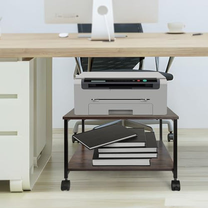 EMERIT Printer Stand,19.5''x19.5''x12.8'' 2 Tier Large Printer Laser Table Heavy Duty Rolling Printer Cart with Wheels for Home Office -100 LBS Each Tier - color: Wood, size: 2-Tier