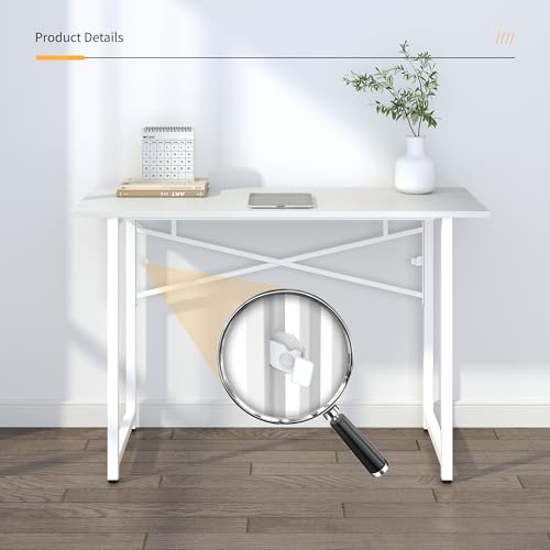 Lutown-Teen Folding Desk 47 inch No Assembly Required, White | Home Office Table for Small Spaces, Writing Gaming Computer Camping Desk - color: White, size: 47 Inch