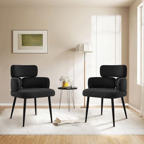 Accent Dining Chair with Arms,Set of 4 Modern Upholstered Side Chair with Soft Fabric Black Metal Legs, Comfy Spacious Seat & Back for Dining Room/Living Room/Bedroom, Black - color: Black, size: Set of 4