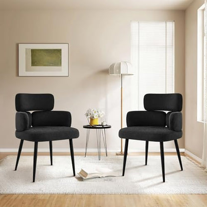 Accent Dining Chair with Arms,Set of 4 Modern Upholstered Side Chair with Soft Fabric Black Metal Legs, Comfy Spacious Seat & Back for Dining Room/Living Room/Bedroom, Black - color: Black, size: Set of 4
