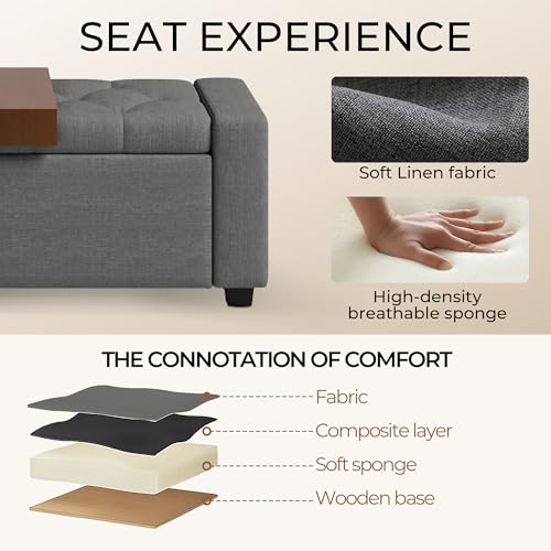 Storage Ottoman Bench with Tray,Large Entryway Ottoman with Storage, Rectangular Bench with Cushion and Safety Hinge for Living Room Bedroom - color: Darkgray With Tray