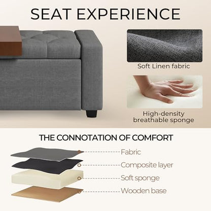 Storage Ottoman Bench with Tray,Large Entryway Ottoman with Storage, Rectangular Bench with Cushion and Safety Hinge for Living Room Bedroom - color: Darkgray With Tray