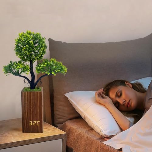 Fake Plant Electronic Clock，Creative Digital Alarm Clock，Funny Office Desk Sign，Alarm Clock for Bedroom，Suitable as a Gift for Colleagues and Friends - color: Brown
