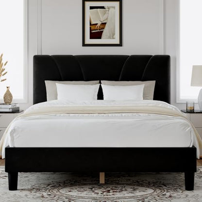Novilla King Bed Frame and Headboard, King Bed Frame, Velvet Upholstered Bed Frames, No Box Spring Needed, Heavy Duty Feet, Easy Assembly, Black Velvet - color: Black Velvet, size: King
