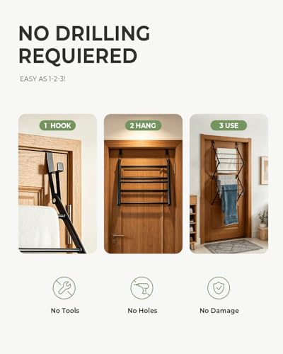 Over The Door Drying Rack, 16.8FT Hanging Drying Space with 11 Drying Rods, Foldable Door Laundry Rack for Bathroom Bedroom RV Apartment Indoor Clothes Drying