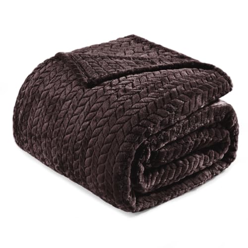 Exclusivo Mezcla Soft Fleece Bed Blanket Twin Size, 60”x80”, Coffee | Cozy Fluffy Lightweight Blankets for Summer, Decorative Plush Flannel Throws for Living Room, Bedroom with Leaves Pattern - color: Coffee, size: Twin ( 60x80 IN )