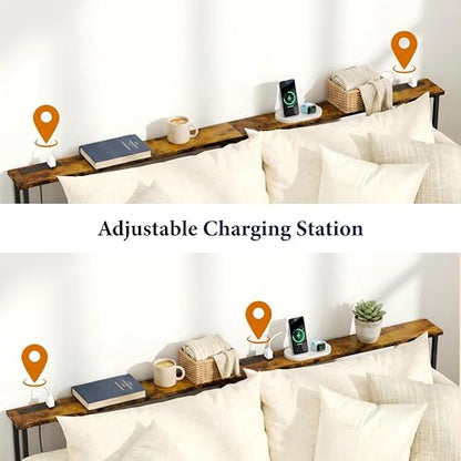 GRLEAF 39 Inch Narrow Sofa Table with Power Outlet, Extra Long Console Table Behind Couch Table with Charging Station, Skinny Entryway Table Thin Table for Living Room, Narrow Spaces (Rustic Brown)