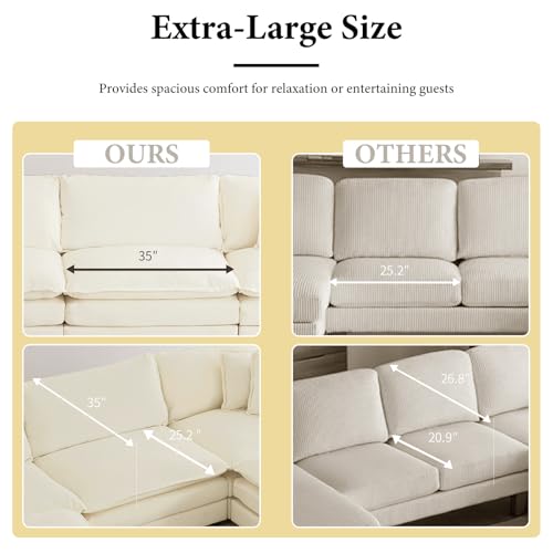 76.7” Oversized Beige White Loveseat Sofa, 2 Seater Large Sectional Couches for Living Room, Chenille Fabric Modular Sectional Sofa with 1 Ottoman, Deep Seat Home Sofas Set, Love Seat Couches - color: Beige White, size: 2 Seater + 1 Ottoman