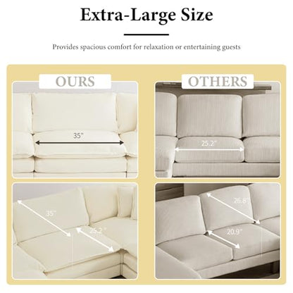 76.7” Oversized Beige White Loveseat Sofa, 2 Seater Large Sectional Couches for Living Room, Chenille Fabric Modular Sectional Sofa, Deep Seat Home Sofas Set, Love Seat Couches - color: Beige White, size: 2 Seater