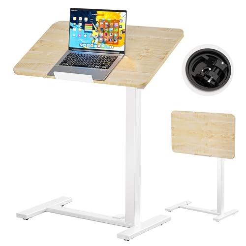 BIZUM Mobile Standing Desk Laptop Desk Pneumatic with Wheels 180° Tilt Top Hospital Bed Table Portable Rolling Cart Foldable Bedside Table for Hospital&Home Use, Maple - color: Maple