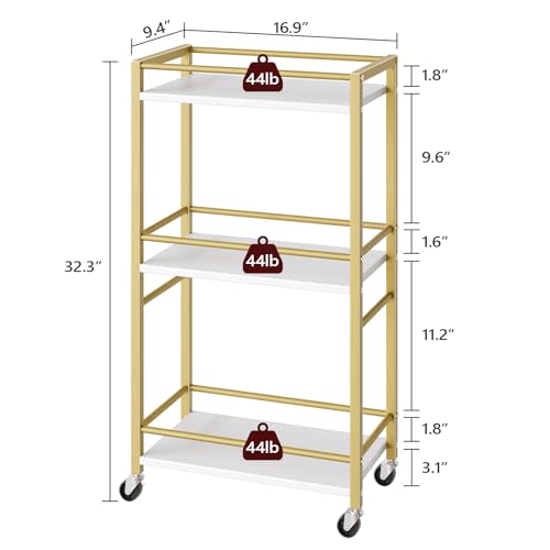 MAHANCRIS Bar Cart for The Home, 3-Tier Drink Cart on Wheels, Home Bar Serving Cart, Mini Bar Cart for Small Space, Rolling Kitchen Carts for Bar, Kitchen, Dining Room, Gold RCJW4001 - style: Modern