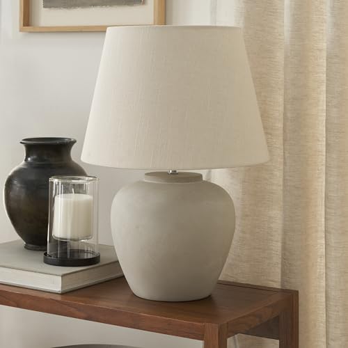 Nourison Home 20" Sand (Light Beige) Neutral Ceramic Table Lamp with Fabric Shade, Bedside Nightstand Lamp for Bedroom, Living Room, Entryway - color: Sand