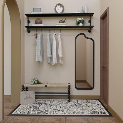 Black Clothes Rack 70in, 2-Tier Wall Mounted Garment Rack with Real Wood Shelf, Heavy Duty Hanging Clothes Rack, Multi-Purpose Hanging Rod, Space-Saving Closet Storage - color: Black, size: 2T70IN