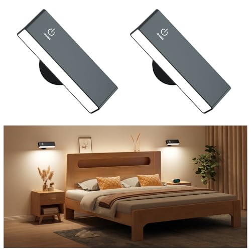 YiLaie Battery Operated Wall Sconces Set of 2, LED Wall Mounted Lights with 4000mAh Rechargeable Battery Operated, 360° Rotate Magnetic Wall Lamp, Dimmable Reading Light for Bedroom, Bedside, Black - color: Black, size: 2Pack-Touch Control