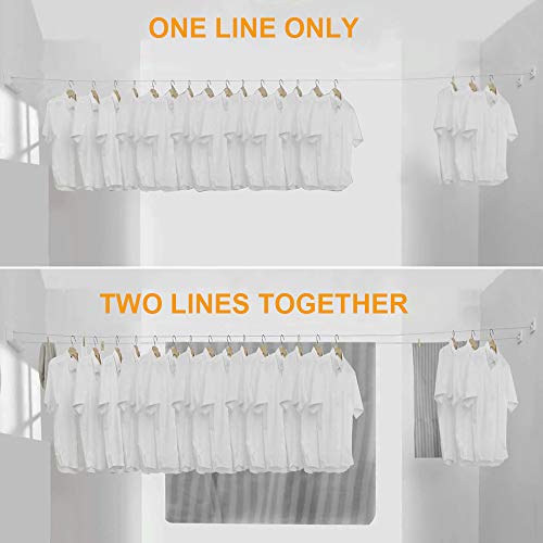 Retractable Double Clothesline Laundry Indoor Washing Clothes Line | Adjustable Stainless Steel Clothes Dryer Rope String, Hotel Style Heavy Duty, 13.8 Feets, Wall Mounted, White ABS Aluminum - size: Double Rope, style: White
