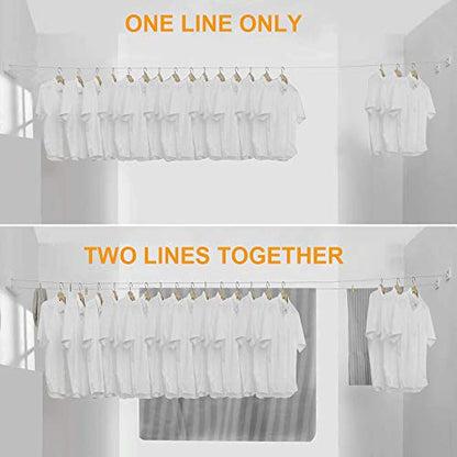 Retractable Double Clothesline Laundry Indoor Washing Clothes Line | Adjustable Stainless Steel Clothes Dryer Rope String, Hotel Style Heavy Duty, 13.8 Feets, Wall Mounted, White ABS Aluminum - size: Double Rope, style: White