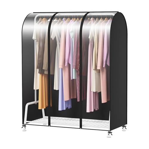 Zilink Clear Garment Rack Covers Garment Cover for Clothing Rack 50 in | Dustproof, Breathable, 2 Durable Zippers, Cover for Clothing Rack for Garment Rack (Rack Not Included) - size: 50"L x 20"W x 60"H - Clear/Black