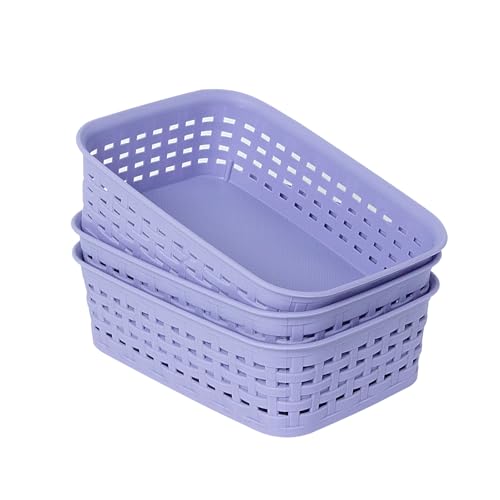 Soddeph Plastic Storage Baskets for Cabinets, Household Pantry Organization with Handle,Organizer Bins for Room,Bathrooms,Under-Sink,Kitchen (Purple, XS-3PACK) - color: Purple, size: XS-3PACK