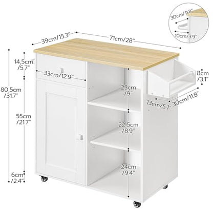 HOOBRO Kitchen Island, Storage Cabinet with Drawer, Kitchen Cart with Spice and Towel Rack, Saving Space, Easy Assembly, for Living Room, White and Natural WN12ZD01 - color: White + Natural