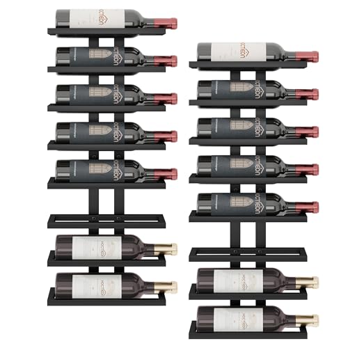 Hoctieon 2-Set 8 Tier Wall Mount Wine Rack (16 Tiers), Wall Racks for Wine Bottles Display and Storage, Hanging Bottle Organizer for Living Room, Kitchen, Wine Cellar, Bar, Black - color: Black, size: 2 Pack (16 Bottles)