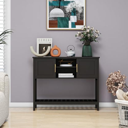 Entryway Table, Console Table, Sofa Table with 2-Door and Shelf, Black | Entryway Cabinet and Sideboard Cabinet with Large Storage Space for Daily Use in Hallway, Foyer, Living Room - color: Black