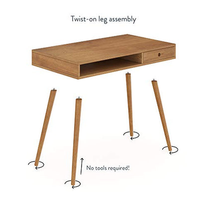 Nathan James Parker Modern Home Office Writing, Computer or Laptop Desk with Open Storage Cubby and Small Drawer, Walnut - color: Walnut