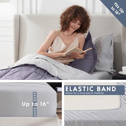 Nestl 5 Piece Twin Comforter Set – Grayish Purple Reversible Bed in a Bag – Complete Twin Size Bedding Set with Sheets, Pillowcase and Sham - color: Grayish Purple, size: Twin