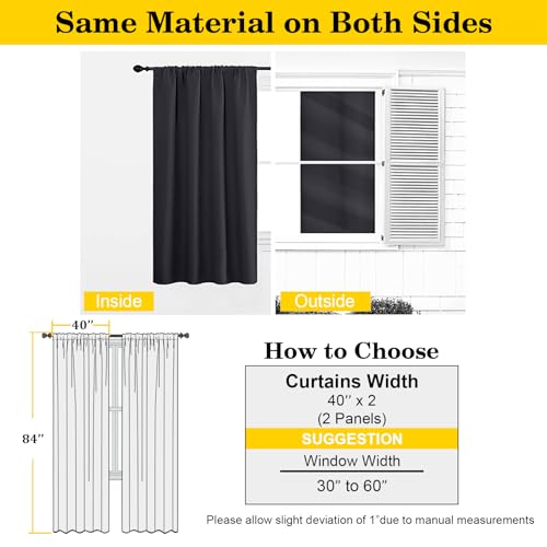 Black Blackout Curtains 84 Inch Length 2 Panels Set, Soft Solid Thermal Insulated Room Darkening Curtains 84 Inches Long for Bedroom Living Room, Rod Pocket Drape, Black, Each 40" Wx84 L - color: Black, size: 40"W x 84"L (Pack of 2)