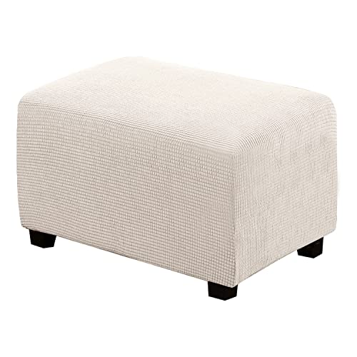 H.VERSAILTEX Ottoman Cover Slipcover Rectangle Fit Length 29"-34" Footrest Sofa Slipcovers Stool Cover Footstool Protector Covers Feature Stretch Thick Soft Jacquard Fabric Removable Washable - Ivory - color: Ivory, size: Rectangle-Large