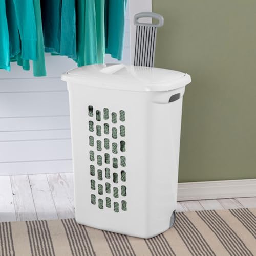 Sterilite Ultra Wheeled Hamper, Laundry Basket w/Flip-Top Lid, 6-Pack | Plastic Rolling Clothes Storage Cart with Retractable Handle & Ventilated Holes for Home, Apartment or Dorm - size: 6 Pack