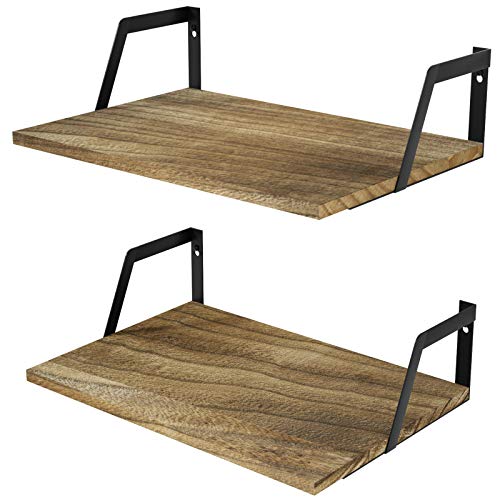 SRIWATANA Carbonized Black Deep Floating Shelves, Set of 2 Wood Wall Shelf | Sturdy Rustic Wood Organizers; Large Capacity Spacious Hanging Boards to Display Books, Plants, & Kitchen Spices - color: Carbonized Black