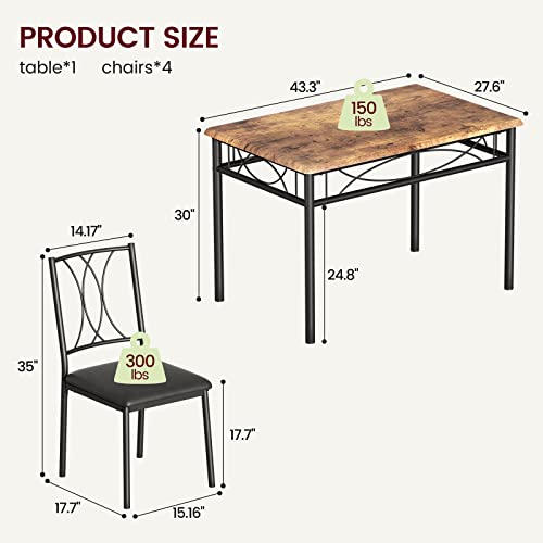 CABIHOME Dining Table Set, 5 Piece Dining Table Set for 4, Rectangle Kitchen Table Set with 4 Upholstered Chairs for Small Space, Apartment, Retro Brown - color: Retro Brown, size: Table with 4 Upholstered Chairs