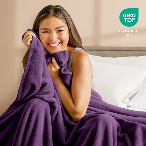 Bare Home Fleece Blanket Luxury Microplush (Full/Queen, Plum) | Ultra-Soft Lightweight Blanket for Bed, Sofa, and Couch, Cozy & Warm Blanket - color: 16 - Plum, size: Full/Queen