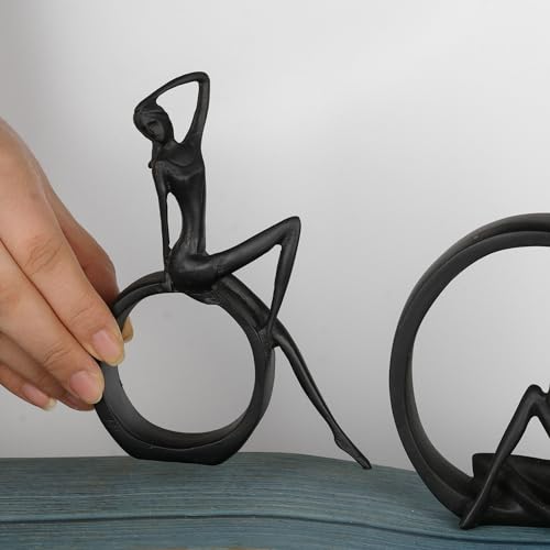 Modern Abstract Black Art Bookshelf Decor - Girl Statue Black Figurines for Home Office Living Room Table Decorations, Reading Figurines for Coffee Shelf Table Centerpiece (6.7inx4.72in) | Resin, Black Figurines, Home Office Living Room Table Desktop Bedr