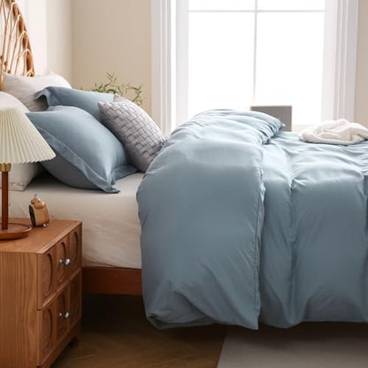 JSD Dusty Blue Duvet Cover Set Full Size | 3 Piece Soft Microfiber Duvet Cover with Pillow Shams Zipper Closure, Comforter Not Included, Oeko-Tex Certified - color: Blue, size: Full