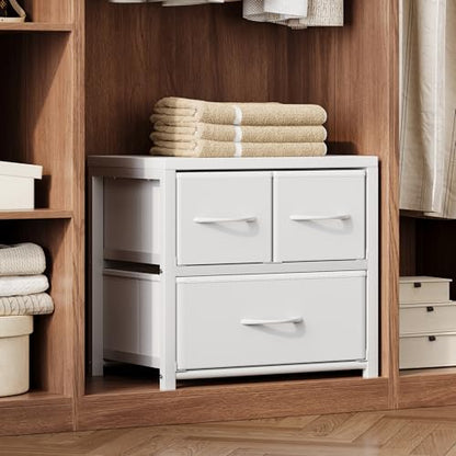 Homeiju Stackable 3-Drawer Fabric Dresser with Waterproof Wood Top – Closet Drawers & Storage Drawers for Bedroom, Modern Metal Frame Design (2 Tier-1 Pack) - size: 11.4"D x 15.8"W x 15.8"H (3 Drawers)